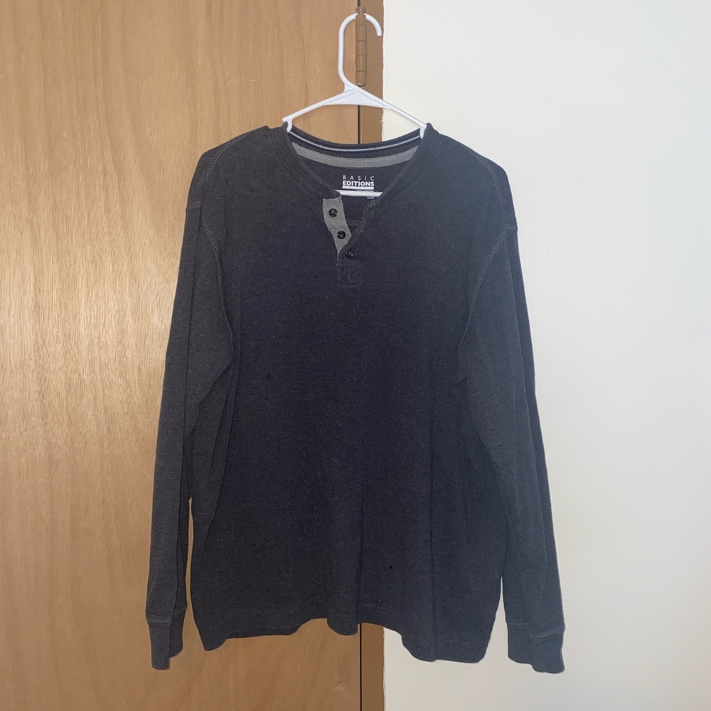 Basic Editions Mens Half Button Long Sleeve